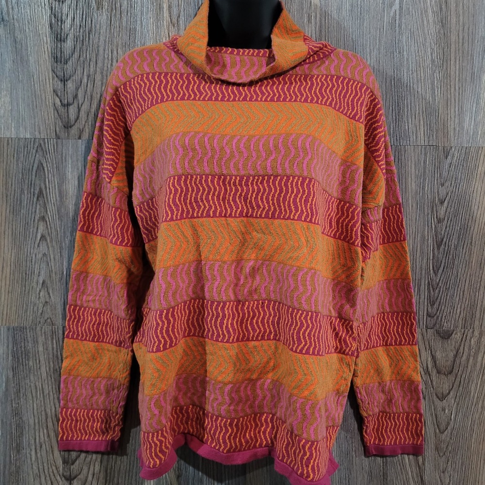 Mansted Pullover Sweater XL Pink Multi Funky Artsy Geometric Organic Cotton FLAW